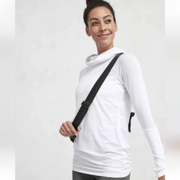 Athleta Tops - Athleta Essence Fitted Cowl Neck Tunic Hoodie Pullover Sz M